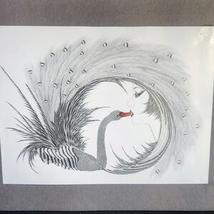 Lady Red Lips Art Pen Ink Sketch Print Artist Signed